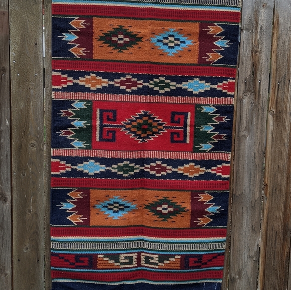 SOLDVintage Woven Wool Southwestern/Aztec Area Rug - Picture 11 of 11
